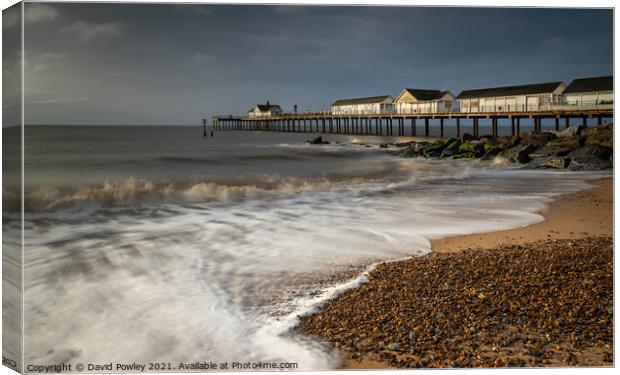 Morning Sunlight on Southwold Pier Canvas Print by David Powley
