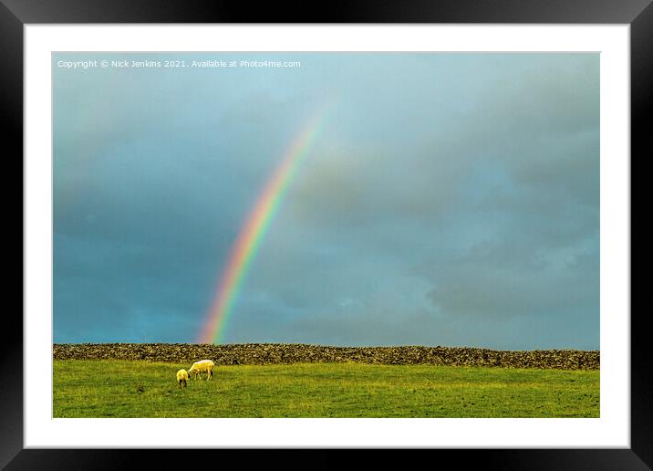 Where Sheep may Safely Graze under a Rainbow  Framed Mounted Print by Nick Jenkins