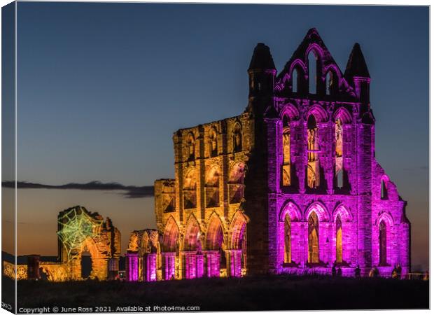 Whitby Abbey Illuminated  Canvas Print by June Ross