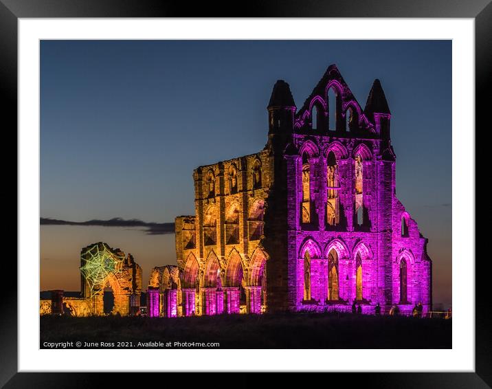 Whitby Abbey Illuminated  Framed Mounted Print by June Ross