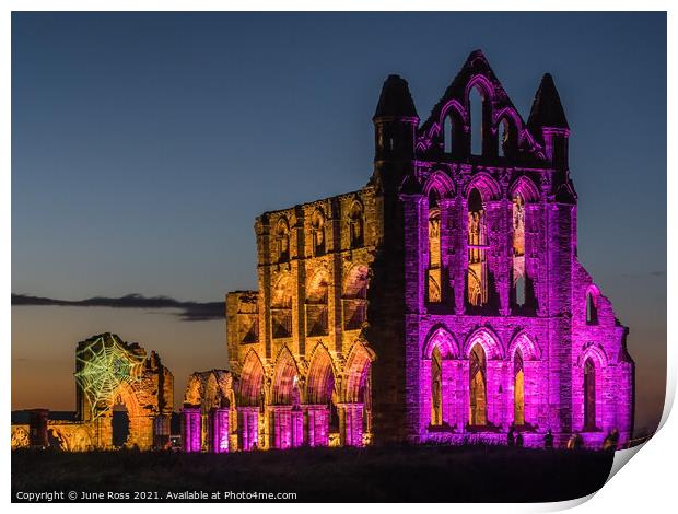 Whitby Abbey Illuminated  Print by June Ross