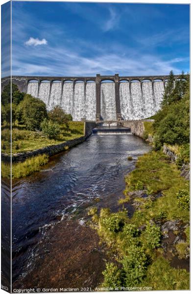 The Claerwen Reservoir Dam in Powys, Mid Wales Canvas Print by Gordon Maclaren