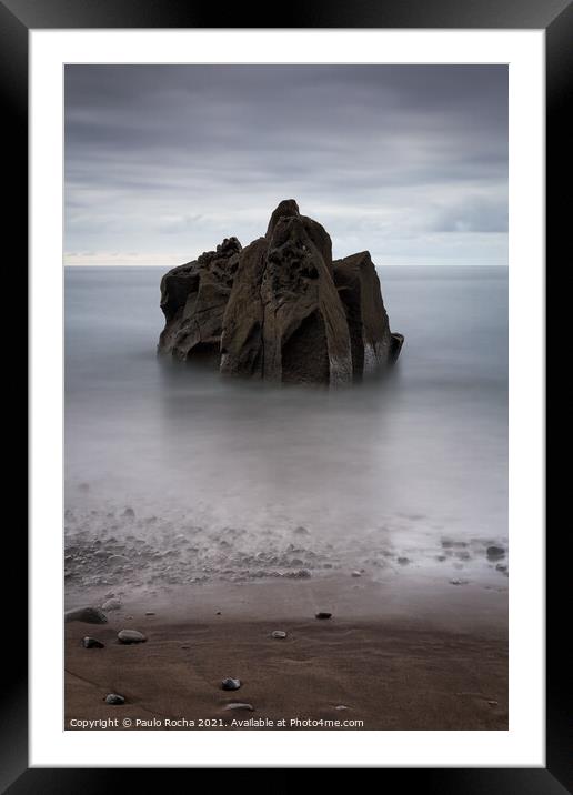Long exposure seascape with a rock formation on the beach  Framed Mounted Print by Paulo Rocha