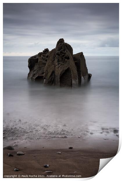Long exposure seascape with a rock formation on the beach  Print by Paulo Rocha