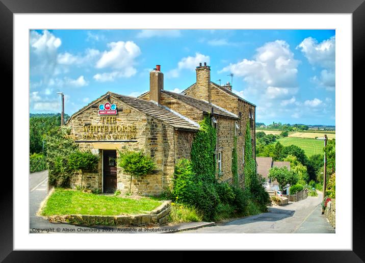 The White Horse Pub Emley Framed Mounted Print by Alison Chambers