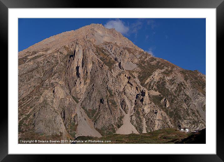 House Dwarfed by Mountain way to Thorung Phedi Framed Mounted Print by Serena Bowles