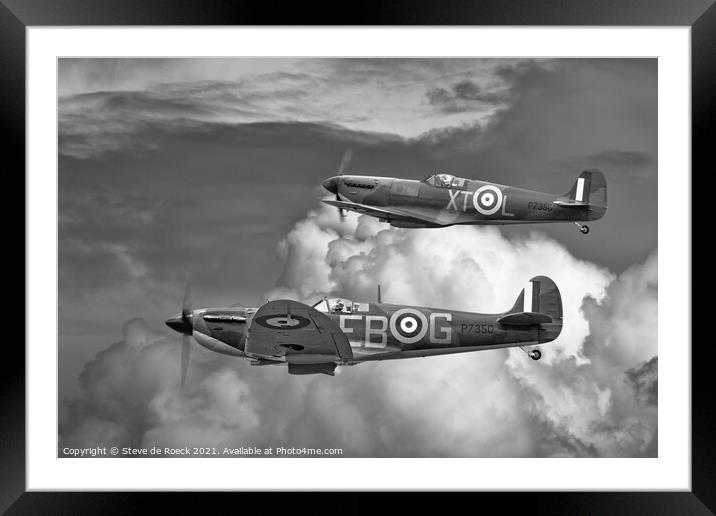 Spitfire Duo Framed Mounted Print by Steve de Roeck
