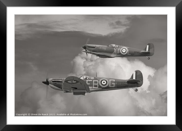 Spitfire Pair Framed Mounted Print by Steve de Roeck