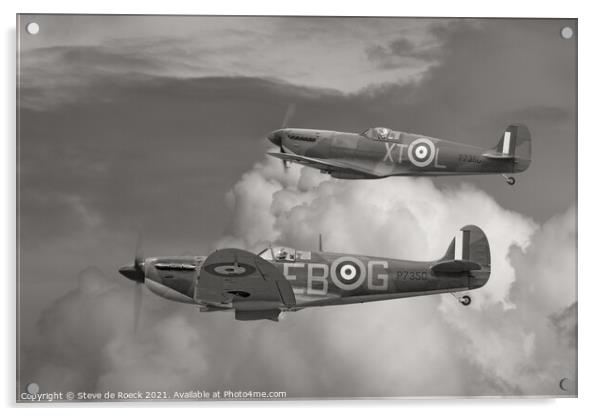 Spitfire Pair Acrylic by Steve de Roeck