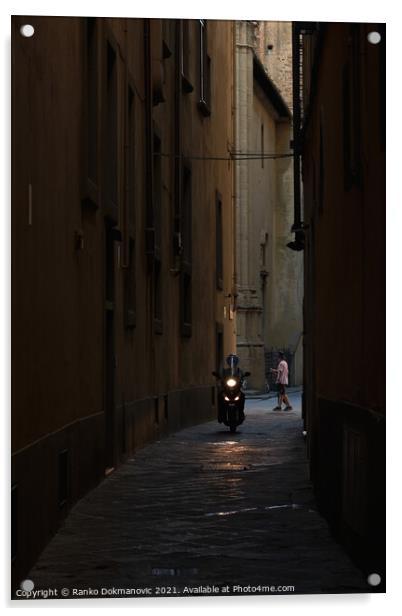 Bike in narrow street Acrylic by Ranko Dokmanovic