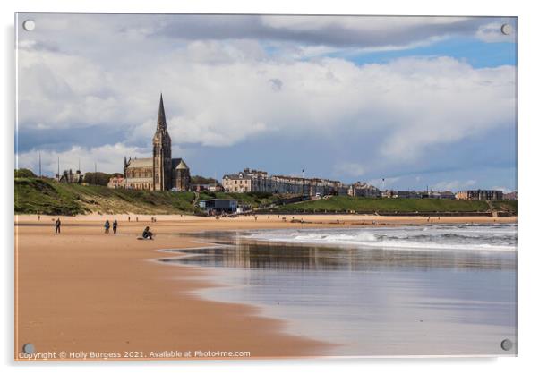 Tynemouth beach Long-sands Tyne and wear  Acrylic by Holly Burgess