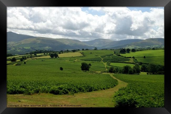 View towards the Brecon Beacons from Twyn y Gaer, near Brecon Framed Print by Peter Wiseman