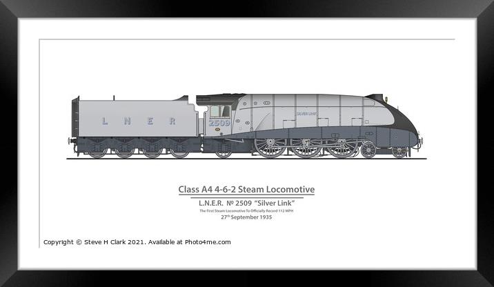 LNER Silver Link 1935 Speed Record 112 MPH Framed Mounted Print by Steve H Clark