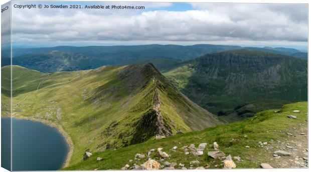 Striding Edge, from the top of Helvellyn, the Lake Canvas Print by Jo Sowden