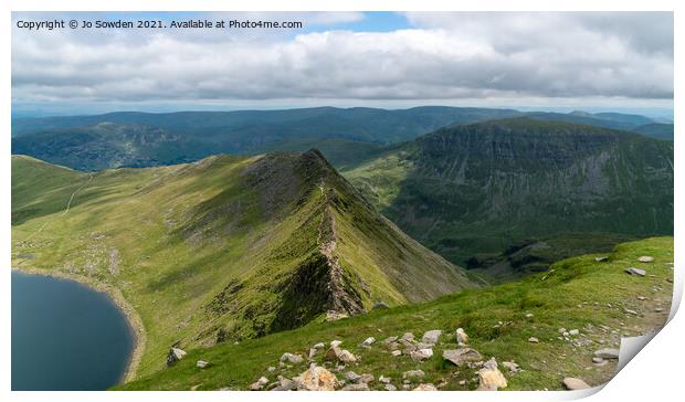 Striding Edge, from the top of Helvellyn, the Lake Print by Jo Sowden