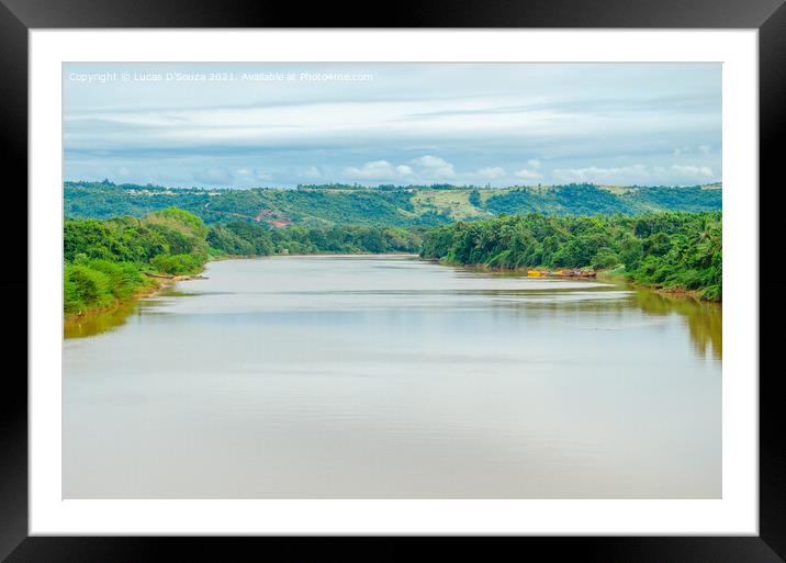 River with hills and clouds in the background Framed Mounted Print by Lucas D'Souza