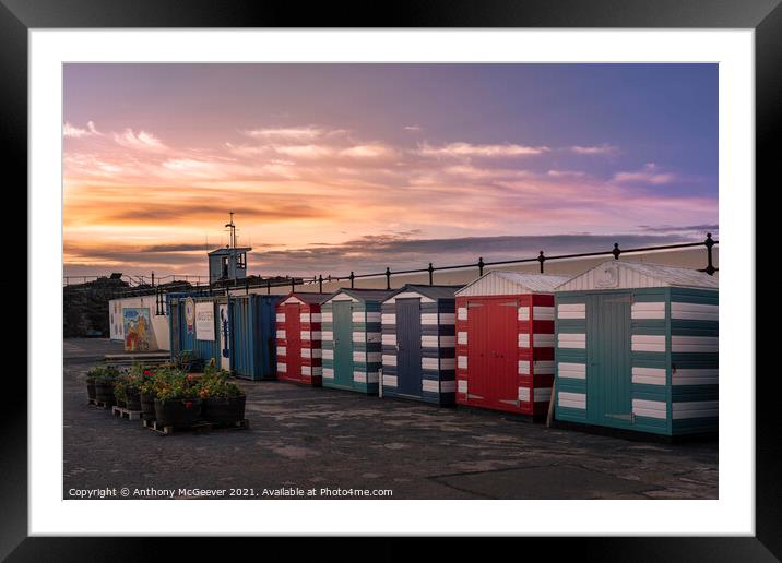 Sunset Beach Huts  Framed Mounted Print by Anthony McGeever