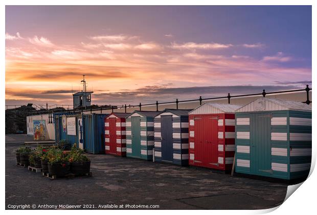Sunset Beach Huts  Print by Anthony McGeever