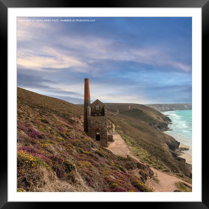 St Agnes Head and  Chapel Porth,Wheal Coates,summe Framed Mounted Print by kathy white