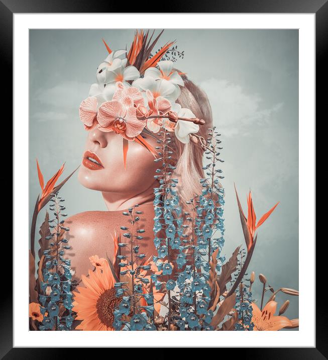 Abstract art collage of young woman with flowers Framed Mounted Print by Svetlana Radayeva