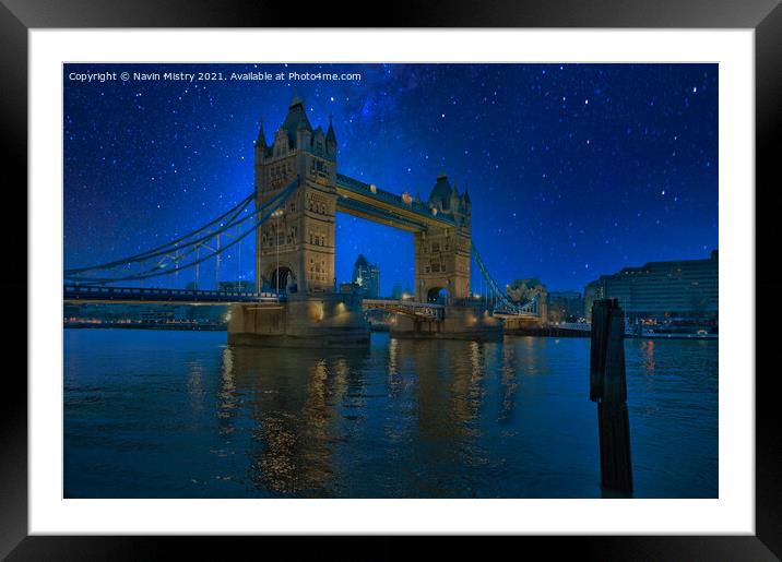 Tower Bridge London Night Framed Mounted Print by Navin Mistry