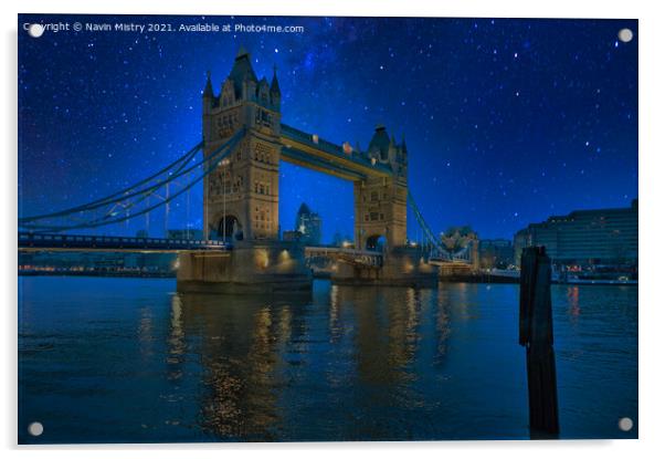 Tower Bridge London Night Acrylic by Navin Mistry