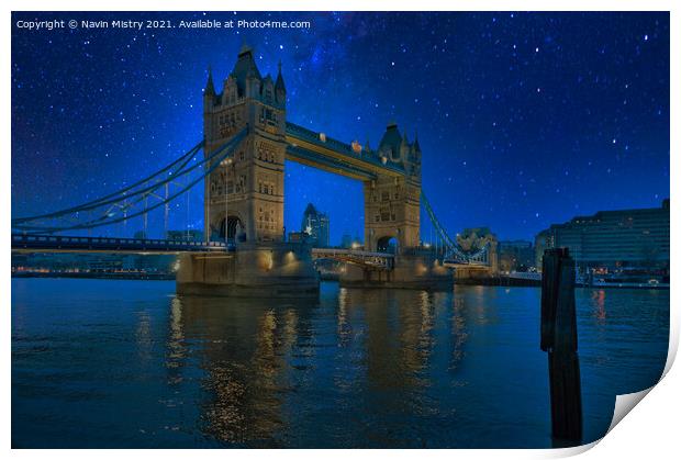 Tower Bridge London Night Print by Navin Mistry