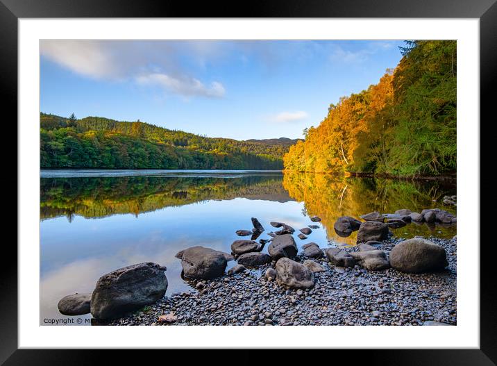 Golden Autumn Reflections Fascally Loch Framed Mounted Print by Michael Birch