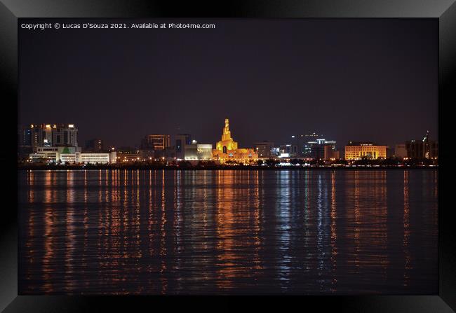 Night view of Doha corniche  Framed Print by Lucas D'Souza