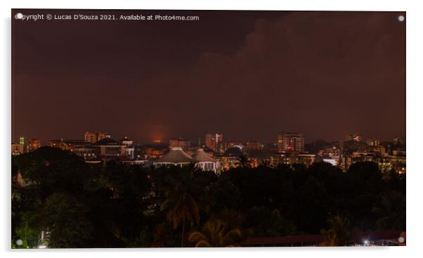 Night view of Mangalore city in India Acrylic by Lucas D'Souza