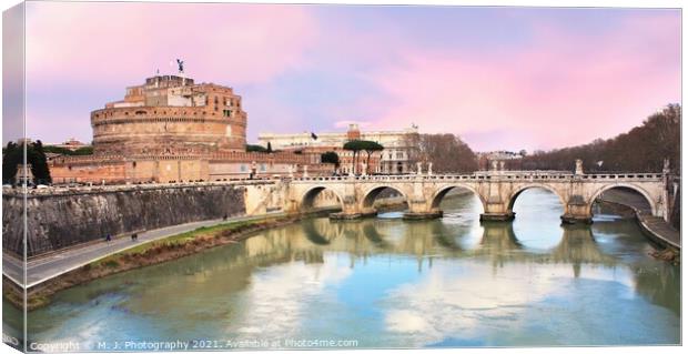 An Angel bridge over a body of water in Rome - Ita Canvas Print by M. J. Photography