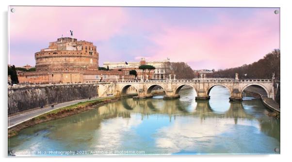 An Angel bridge over a body of water in Rome - Ita Acrylic by M. J. Photography