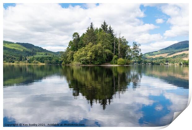 Loch Ard - Eilean Gorm reflections Print by Kay Roxby