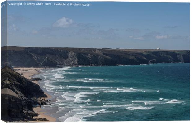 St Agnes Head and  Chapel Porth beach Canvas Print by kathy white