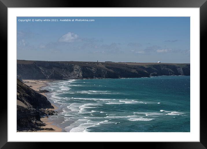 St Agnes Head and  Chapel Porth beach Framed Mounted Print by kathy white