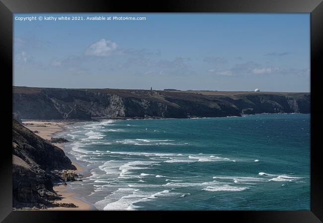 St Agnes Head and  Chapel Porth beach Framed Print by kathy white