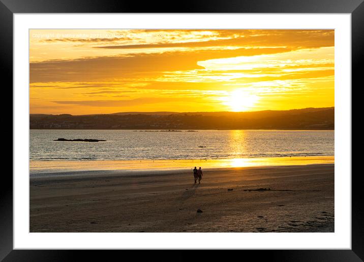 Romantic walk,golden sunset,Cornwall Framed Mounted Print by kathy white