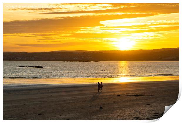 Romantic walk,golden sunset,Cornwall Print by kathy white