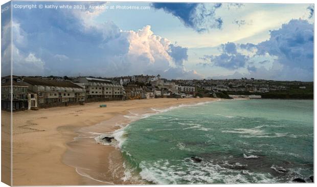 St. Ives Cornwall uk,Porthmeor Beach Canvas Print by kathy white