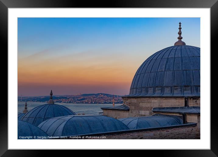 Sunset view of the Golden Horn, the Bosporus, downtown Istanbul  Framed Mounted Print by Sergey Fedoskin