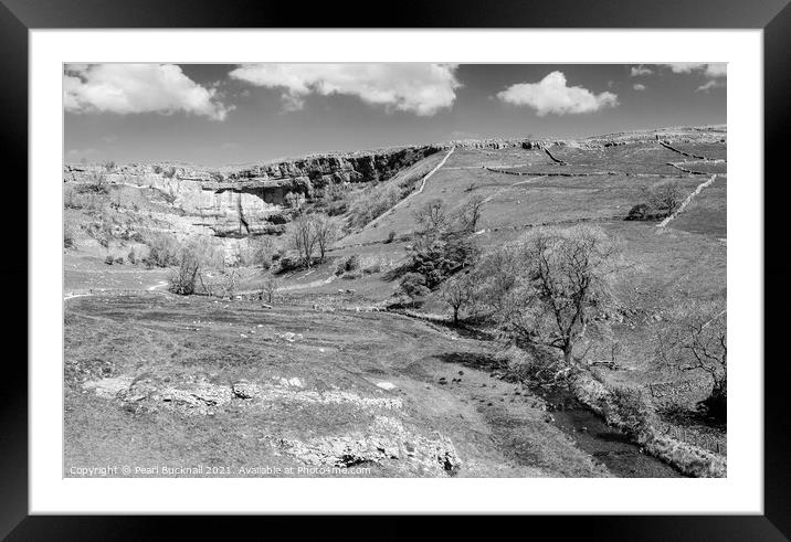 Malham Cove Yorkshire Dales Black and White Framed Mounted Print by Pearl Bucknall