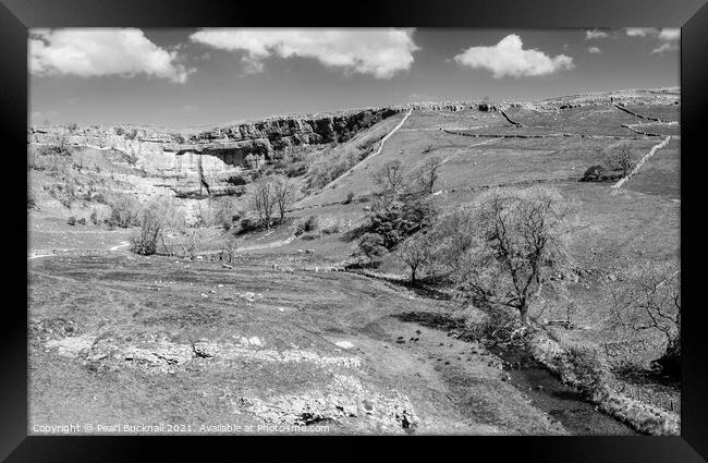 Malham Cove Yorkshire Dales Black and White Framed Print by Pearl Bucknall