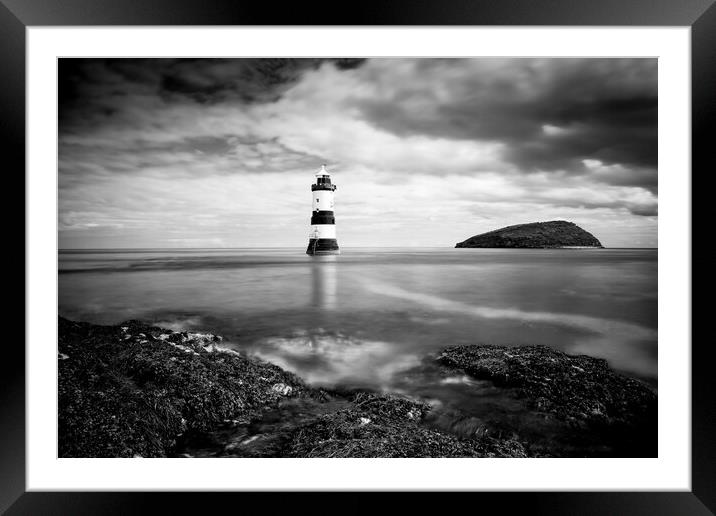 Penmon lighthouse black and white 571  Framed Mounted Print by PHILIP CHALK