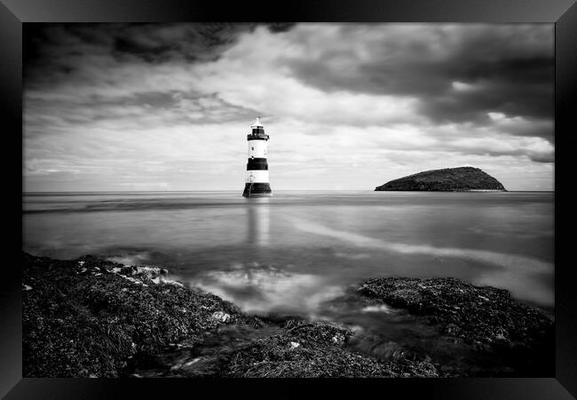 Penmon lighthouse black and white 571  Framed Print by PHILIP CHALK