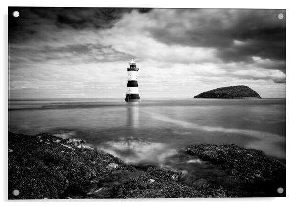 Penmon lighthouse black and white 571  Acrylic by PHILIP CHALK