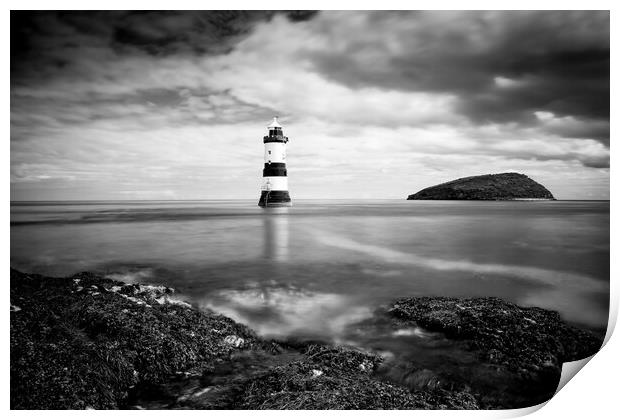 Penmon lighthouse black and white 571  Print by PHILIP CHALK
