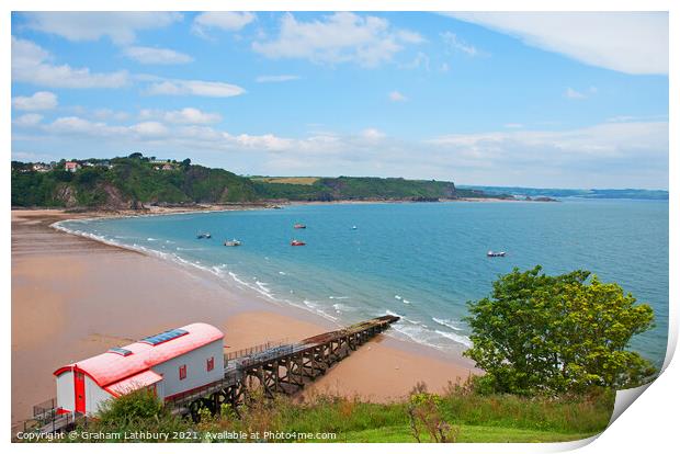 Tenby Beach and old Lifeboat House Print by Graham Lathbury