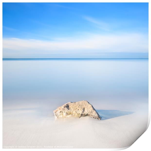Rock on a white sandy beach Print by Stefano Orazzini