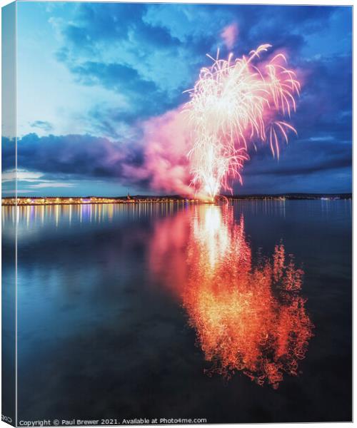 Fireworks in Weymouth Canvas Print by Paul Brewer