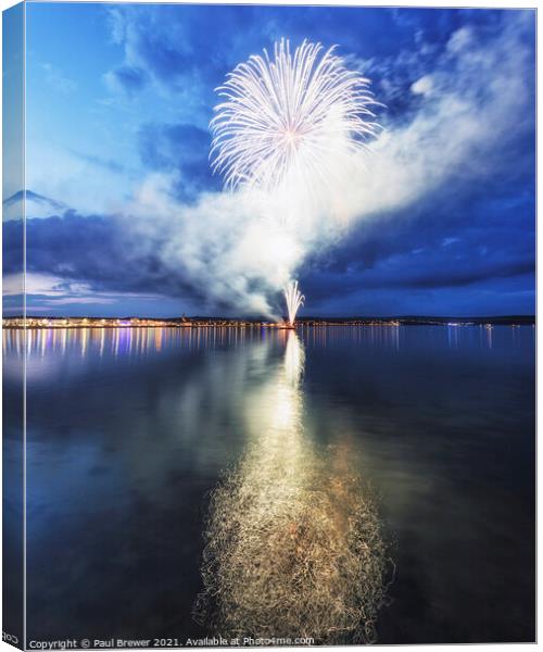 Fireworks in Weymouth Canvas Print by Paul Brewer